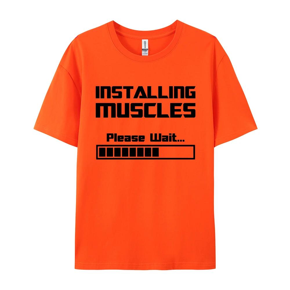 Summer New Tshirts Installing Muscles Please Wait Loading Bar Funny Print T Shirt Men Women Loose Cotton Short Sleeve Cool Tees