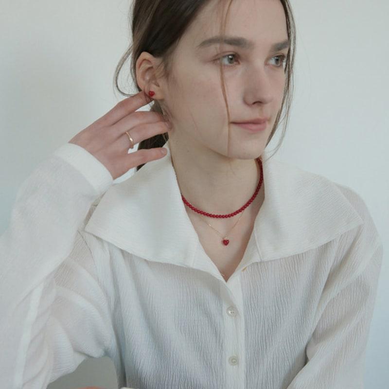 Modernlike 14k GF Silver Coral Red Quartz Crystal Heart Necklace 2P Set