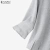 ZANZEA Damen Lässig Rundhals Locker 3/4 Ärmel Streifen Bluse