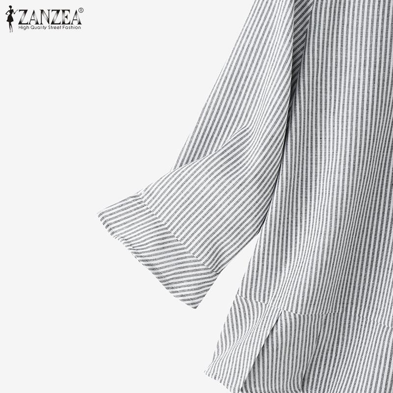 ZANZEA Damen Lässig Rundhals Locker 3/4 Ärmel Streifen Bluse