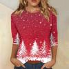 Women's Fashionable Casual Three Quarter Sleeve Christmas Printed Collar Pullover Top