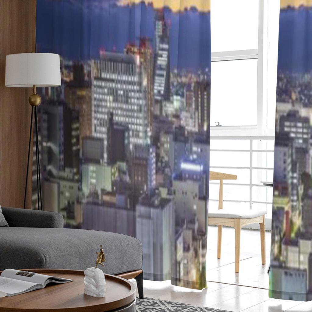 Nagoya Japan Cityscape At Twilight Chiffon Sheer Curtains for Living Room Bedroom Kitchen Decoration Window Voiles Tulle Curtain