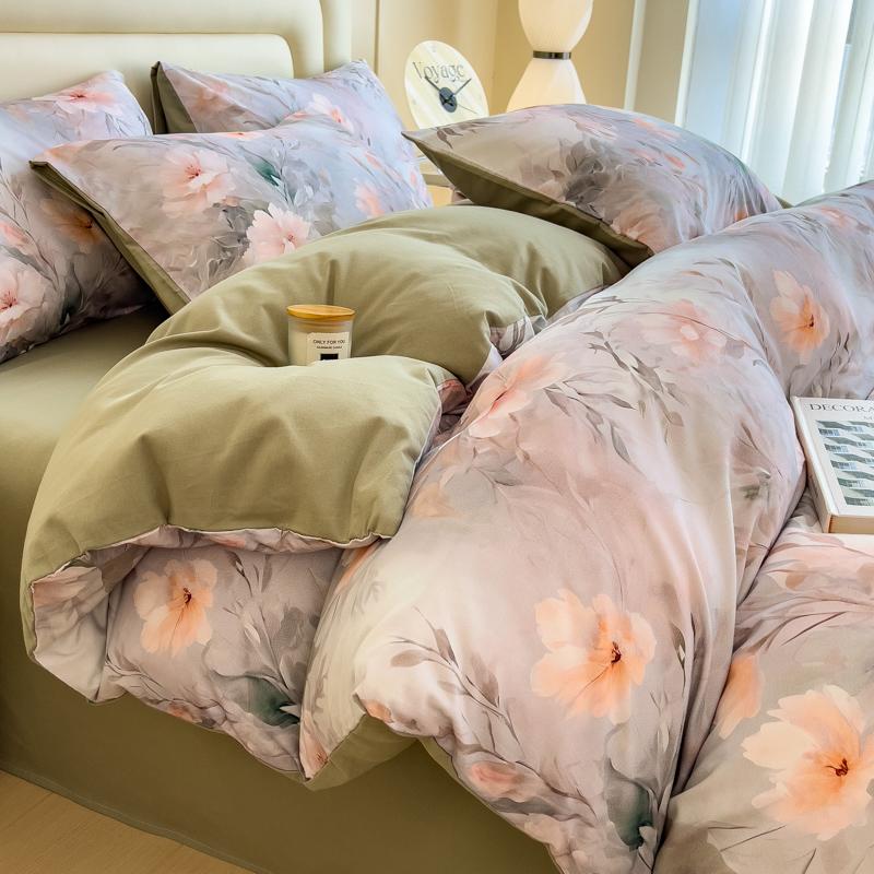 Sleep Grid Digital Printed Cotton Thickened Woolen Four Piece Set
