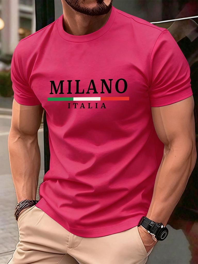 Milano Italien Flagga Färgtryck Herr T-shirt Bomull Sommar Rund Hals Kort Ärm Toppar Mjuk Överdimensionerad T-shirt Vardagliga Herrkläder