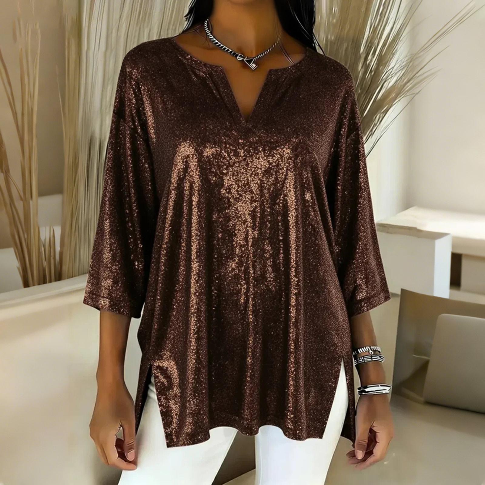 

Жіночі сорочки, футболки з принтом, сорочки, повсякденні базові топи, пуловери XL кавовий