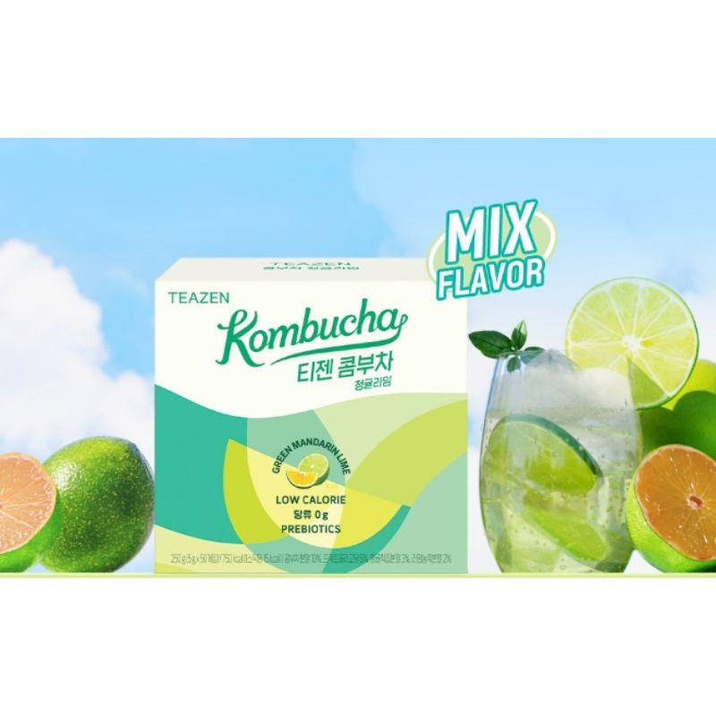 TEAZEN Green Tangerine Lime Kombucha Korean Sparkling Citrus Tea Drink 30 Sticks