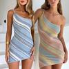 Asymmetric One-Shoulder Bodycon Glitter Dress with Side Slit In Two Colorways