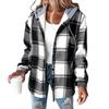Damen Lässig Und Modisch Großes Karomuster Patchwork Kapuzenjacke mit Knöpfen