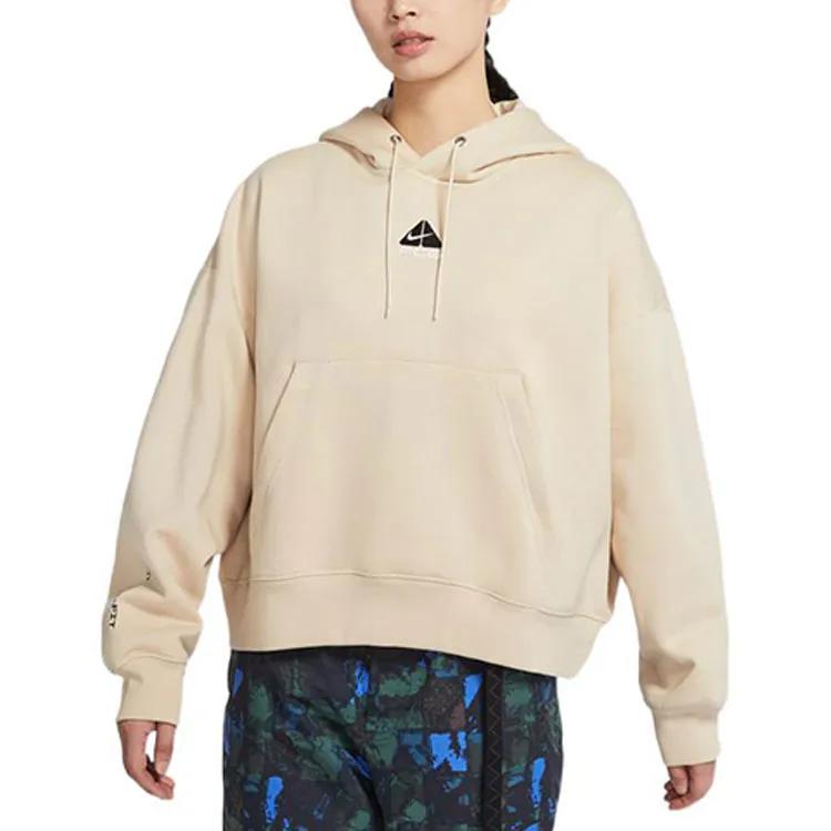Nike THERMA FIT Sweatshirts Women's Beige Hooded Moderate Straight Fit (Unisex) Sweatshirts DQ5808 126
