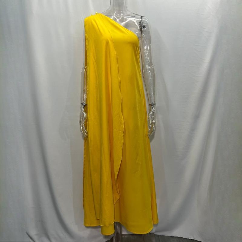 GMXIA Summer Women's Temperament Fashion Pure Colour Loose One Shoulder Long Dresses Queen Fan Dresses