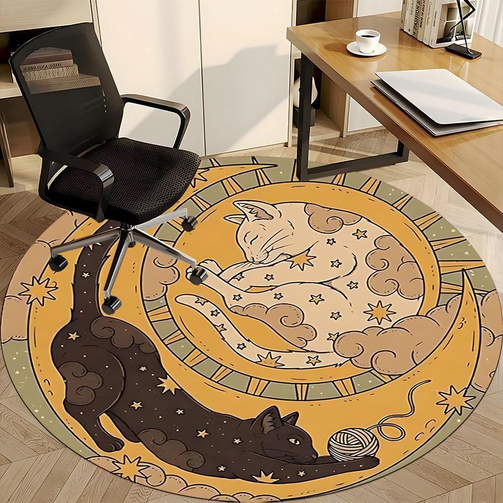 1pc Moon Cats Office Round Area Rug, Indoor Mat Suitable For Office, Under Office Chairs Bedroom Living Room Home Decor, Room Deco145