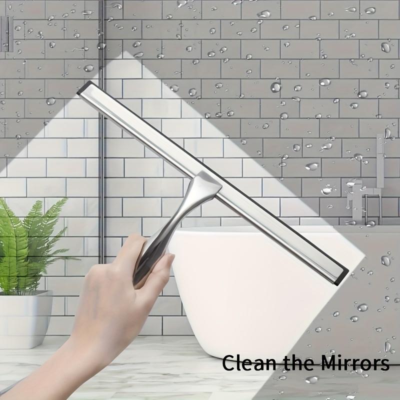 1set Stainless Steel Shower Squeegee with Silicone Blade &Ergonomic Handle - Rust-Resistant Bathroom, Kitchen, Car Glass Cleaner-Includes Hooks Holder