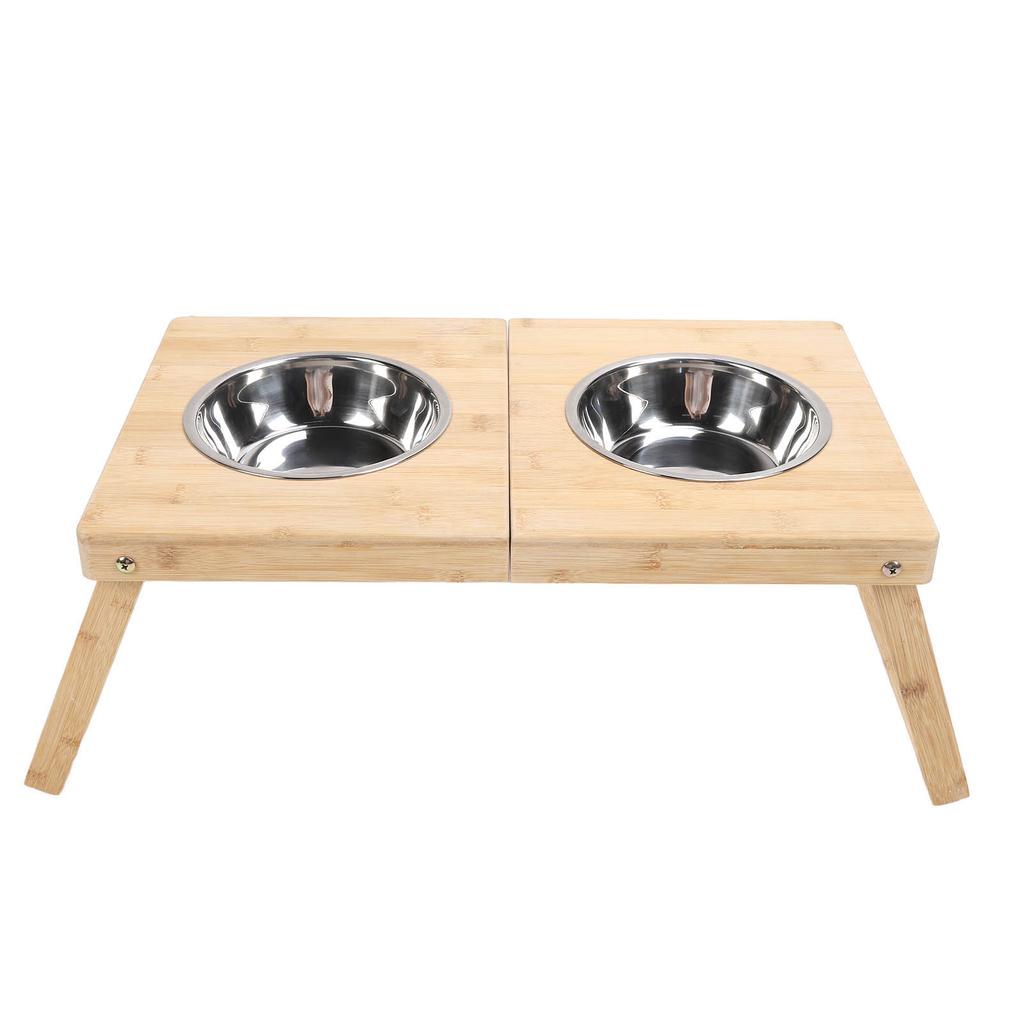 Elevated Cat Bowls Stand Multipurpose Double Stainless Steel Bamboo Raised Dog Bowl for Cats Dogs Pets
