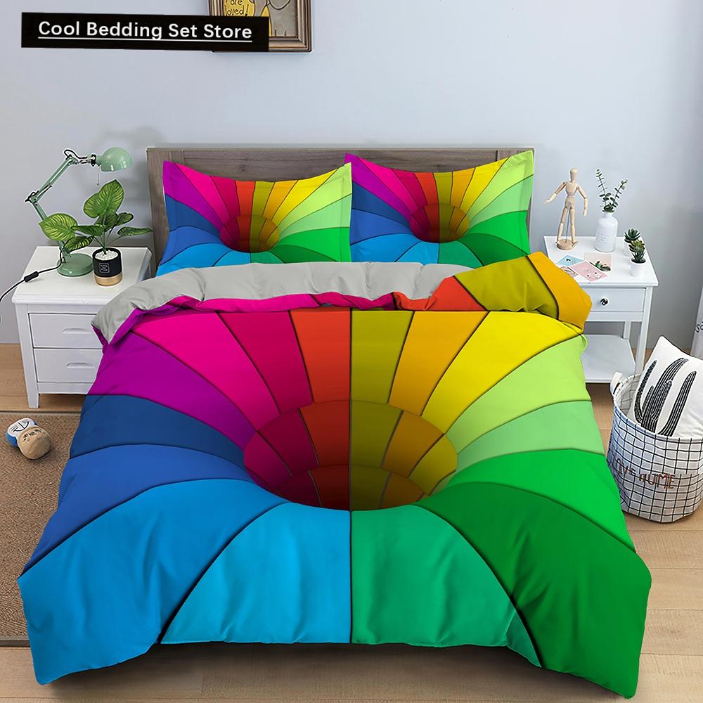 Comforter 3D Psychedelic Abstract Double Queen Bedding Set 2/3Pcs King Full Size Blue Polyester Comforter