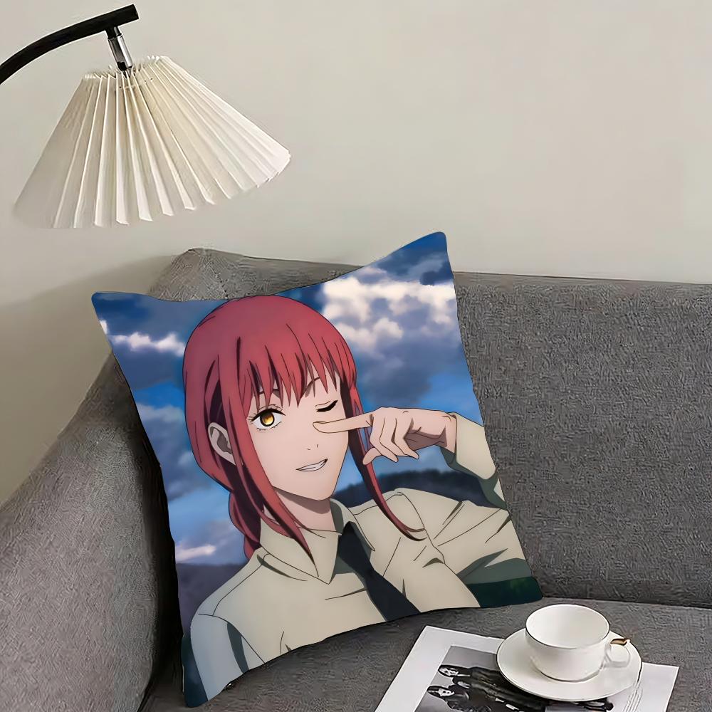 Anime Makima Chainsaw Man Cushion Cover Reversible Plush Pillow Cover – For car, sofa, bedroom, perfect as a gift.