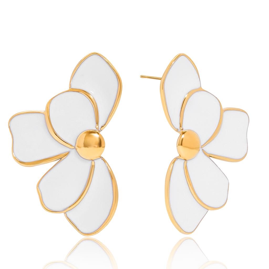 Yori Trending Stainless Steel Metal Oil Drip Flower Earrings for Women Prevent Allergy Metal Daily Summer Jewelry Accessories