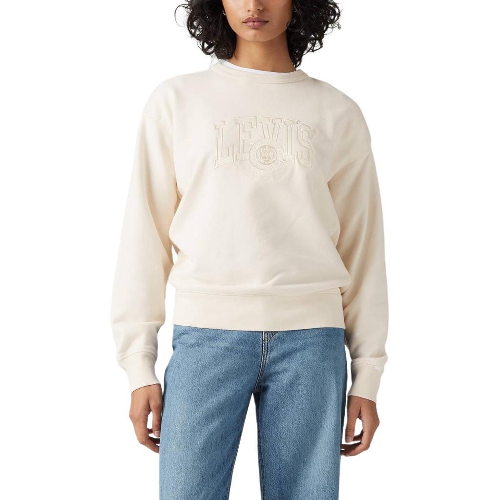 Levis Simple Comfortable Versatile Casual Round Neck Loose Long Sleeve Sweatshirt Women Sweatshirt White A7288-0038
