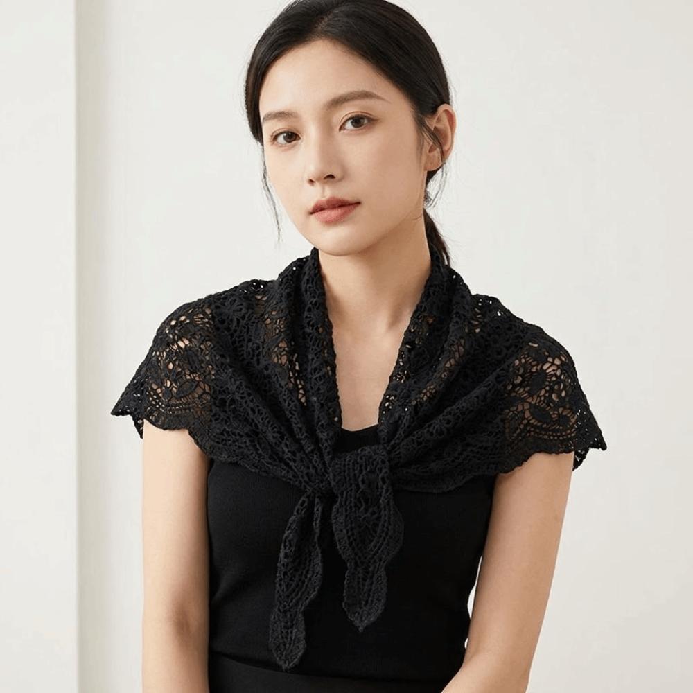 Ethnic Style Knitted Triangle Scarf White Fart Curtain All-match Crochet Flower Scarves Female