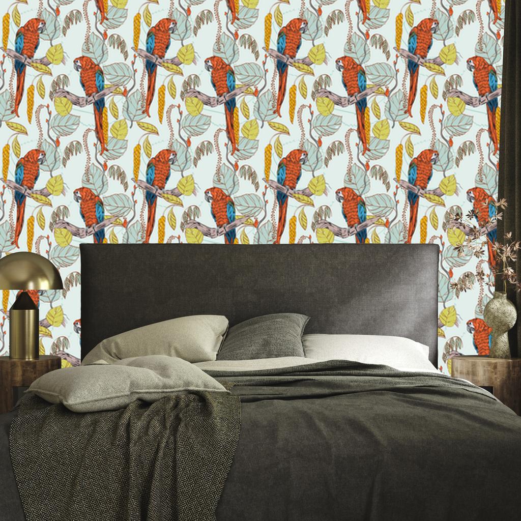 Wallpaper Beautiful colorful parrots for living room and bedroom 50x1000