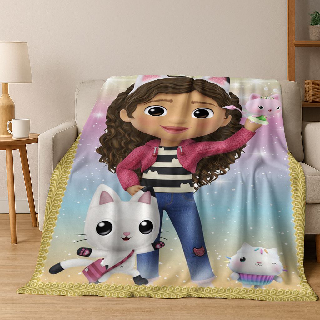 

Cute Gabbys Dollhouse Cartoon Girl Kids Flannel Blanket Soft Warm Throw Blanket for Bed Bedroom Room Living Room Christmas Gift 75x90cm