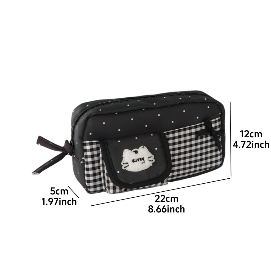 Kawaii Schleife Stern Gitter Federmäppchen Aufbewahrungstasche Tragbar Multifunktional Stifteetui Schreibwaren Organizer Schreibwaren