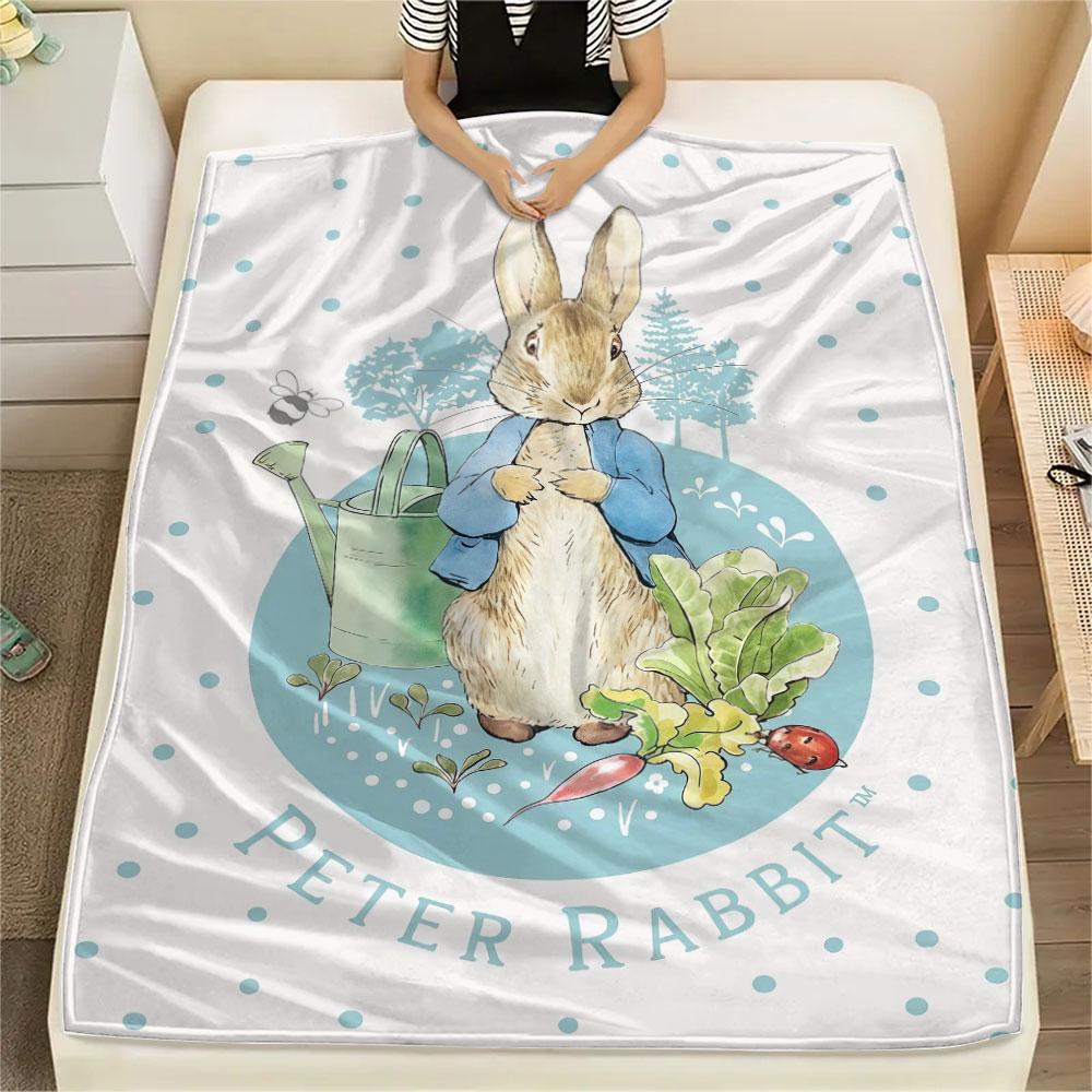 Peter Rabbit Printed Flannel Blanket, Soft Throw for Bedroom Sofa, Washable, Fan Merchandise, Great Gift.