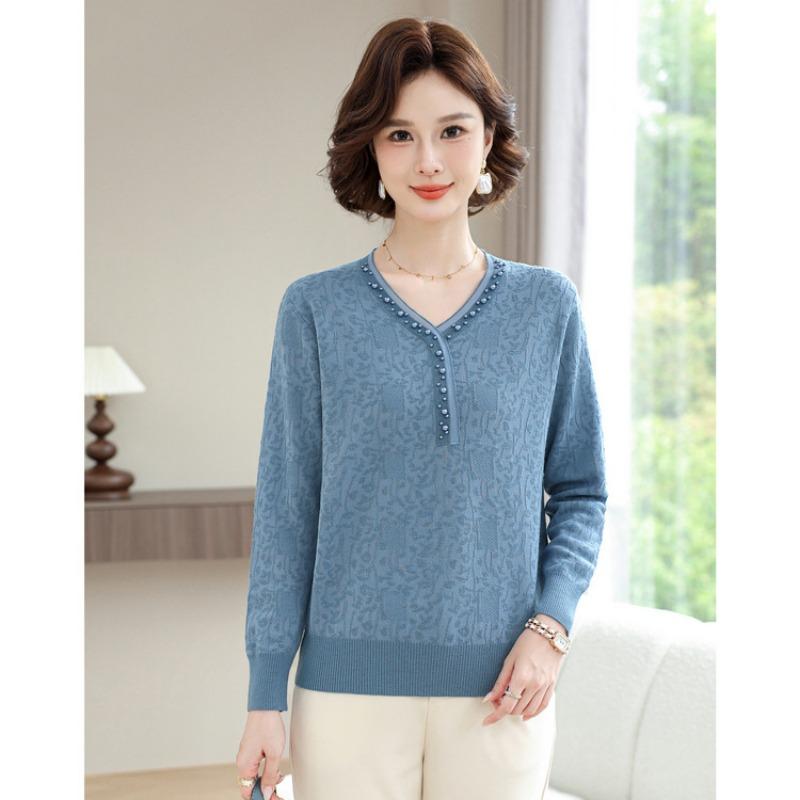 Mom's Bottom Top, Women's Clothing, Spring Clothing, New Sweaters, Middle-aged and Elderly Spring and Autumn Knitted Sweaters