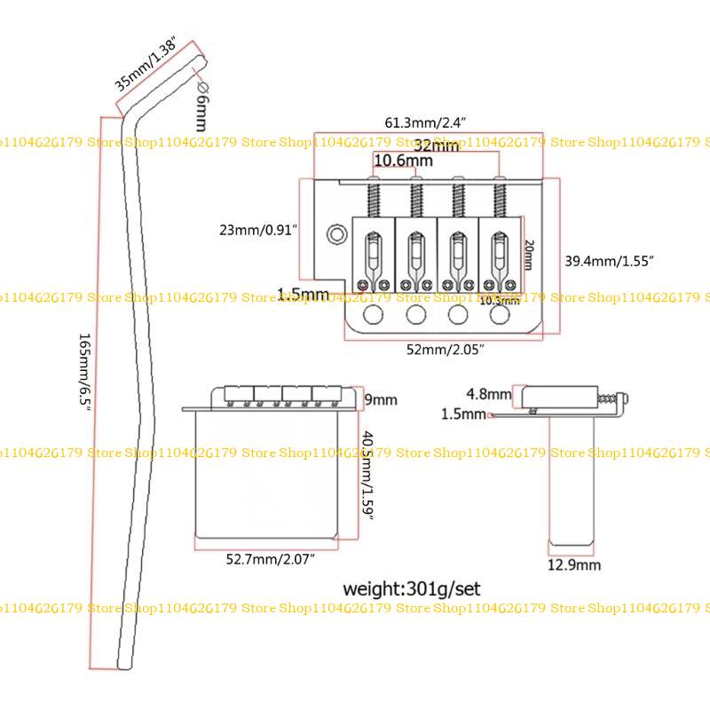 A1A2 Electric Guitar Tremolo Bridge Kit Guitar Tremolo Bridge System 4-String Cigar Box Guitar Replacement Parts Durable