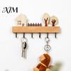 Wall Key Hooks for Entry Wooden Holder, Solid Wood Organizer with 6 Hooks, Modern Rustic Entryway Mounted Hanger Kitchen And Office Badge Holder