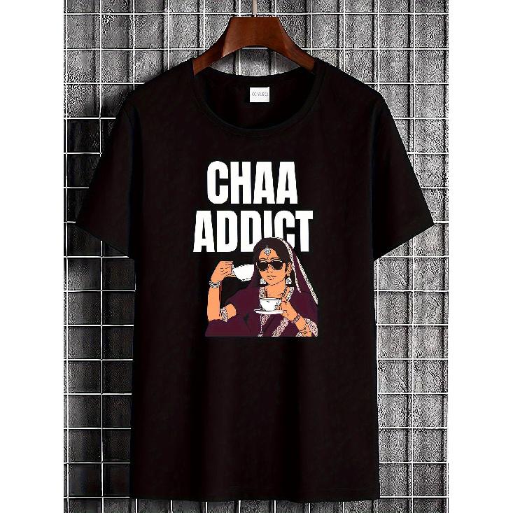 Men & Women Punjabi Culture T-Shirt - Cha Addict Bhangra Dance Tee with Sikh Woman Print & Chai Tea Cup Design, Soft Breathable Relaxed Fit S