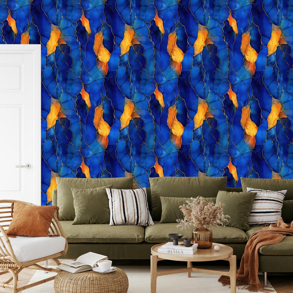 Ink Blue, Navy Blue and Gold Wallpaper for Living Room and Bedroom 50x1000