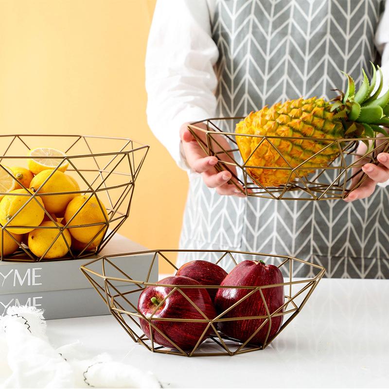 Fruit Bowl Washing Fruit Hollow Drain Basket Iron Fruit Basket Living Room Coffee Table Net Red Fruit Plate Snack Storage Basket