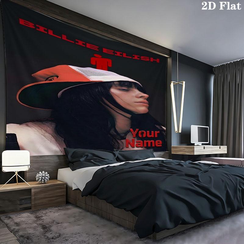 Arazzo da Parete con Nome Personalizzato Billie Eilish Appeso Estetico alla Parete Coperta in Tessuto Stampato Arazzi Decorativi per Camera da Letto Soggiorno Decorazioni per la Casa