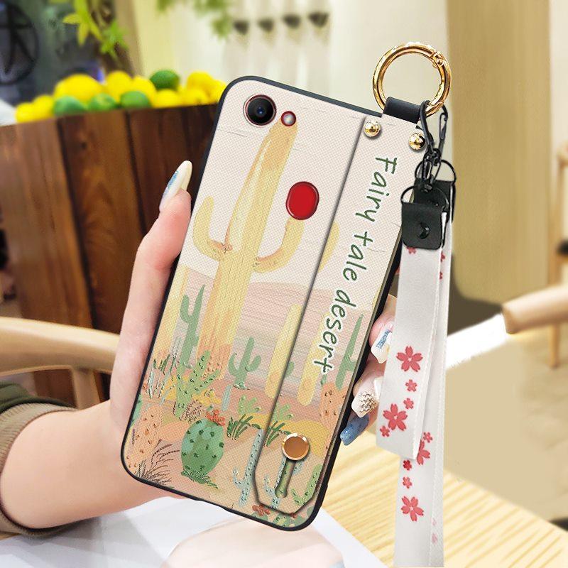 Silicone Phone Holder Phone Case For OPPO F7 Waterproof Oil Painting Fashion Design Durable Anti-dust Wrist Strap Flower