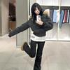 American short black big fur collar hooded cotton clothes women's thin waist cotton-padded clothes advanced new winter coat