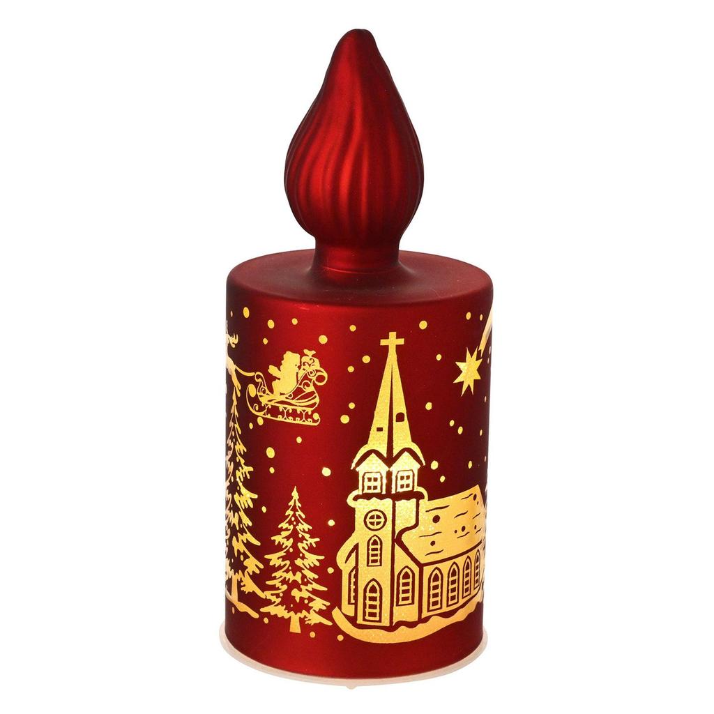 Regal Tidings Glass LED Light Up Candle - Santa Scene