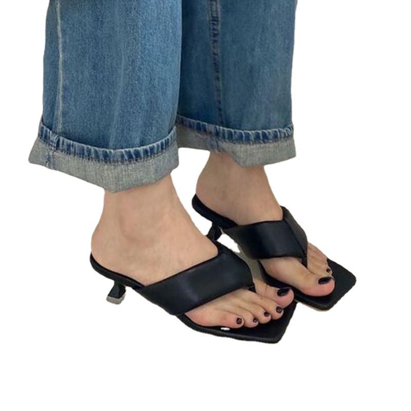 Sexy Women Flip -Flops Square Toe Stilettos Sandals Fad Dress Ladies Low Heels Shoes Summer New Casual Slides Women Slippers