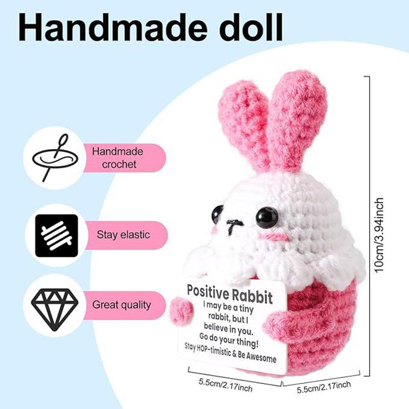 Crochet Rabbit Doll Ornament Home Room Decoration Handmade Knitted Positive Energy Bunny Doll With Card Christmas Party Gifts