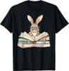 Reading Bunny With Glasses T-Shirt Bookworm Teacher Graphic Tee Casual Daily
