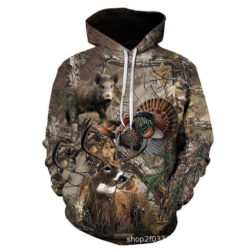 Winter Animal Print Hoodie Men Women Casual Loose Fit Sweatshirt