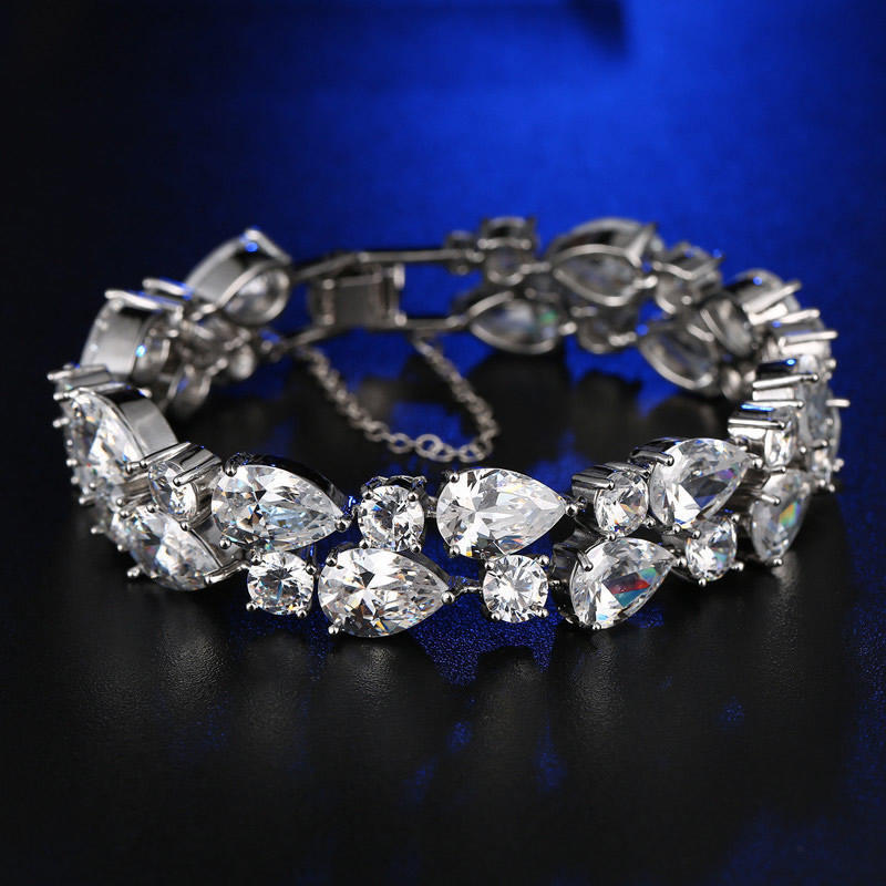 Women Rhinestone Teardrop Bracelet Bangle Party Jewelry Accessories