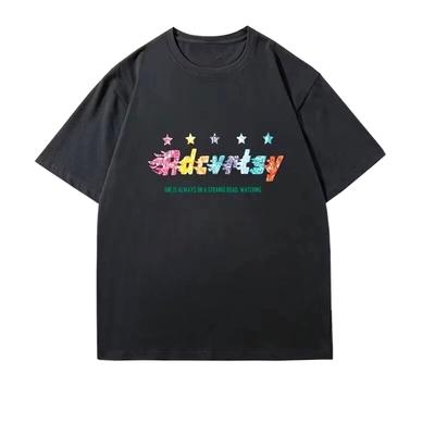 European Tide Brand Youth Tide Summer Street Color Big Size Loose Letter Print Short Sleeve T-shirt Men All Hee