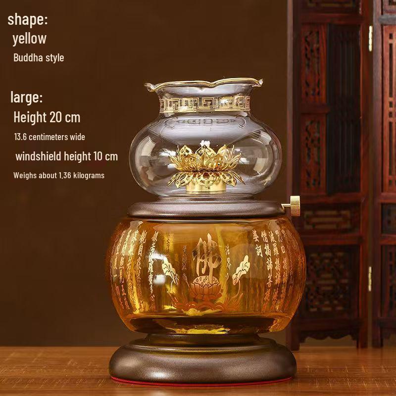 Large Windproof Crystal Oil Lamp Holder for Buddha Offering - Heat-Resistant for Long-Burning Liquid Ghee in Household or Temple.