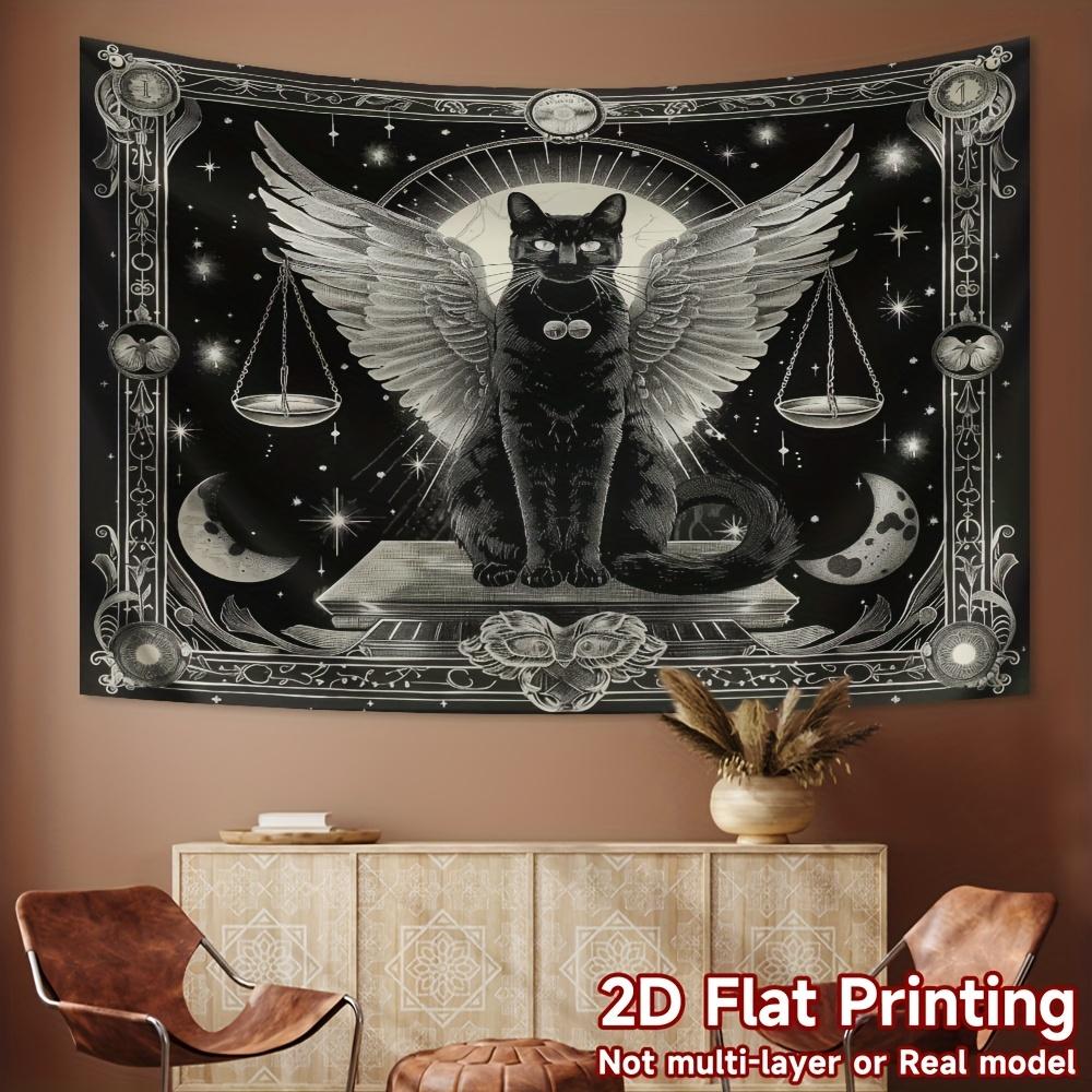 Star Libra Black Cat Tapestry, Dark Mysterious Wall Hanging for Bedroom Living Room