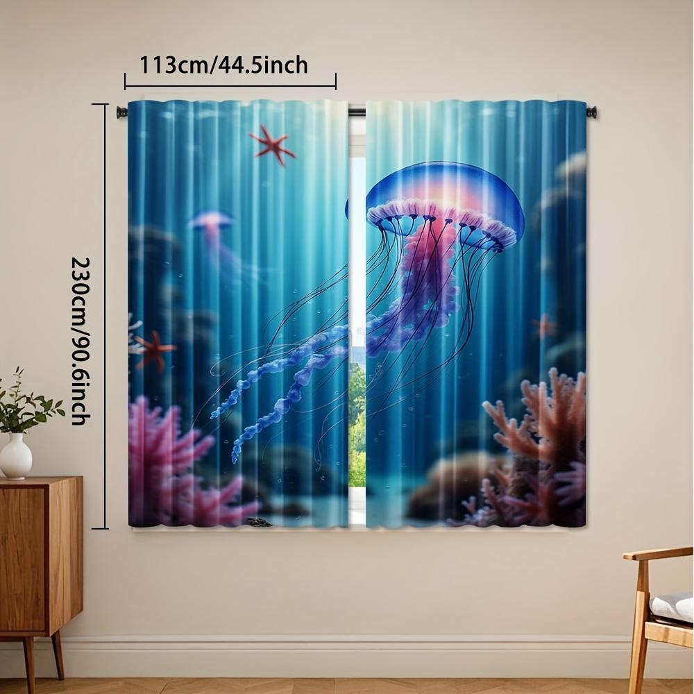 2pcs Mermaid Party Window Curtains   Rod Pocket Style   Semi-Sheer Polyester Pongee Decorative Panels for Living Room   Kitchen   Be