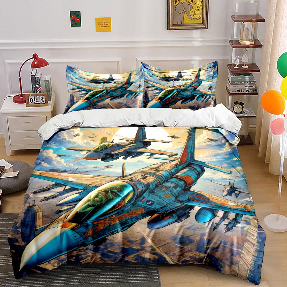 Fighter Jet Art Set Decor Bedding Set With 1 Duvet Cover 2 Pillowcases Single Double King Queen, Gift