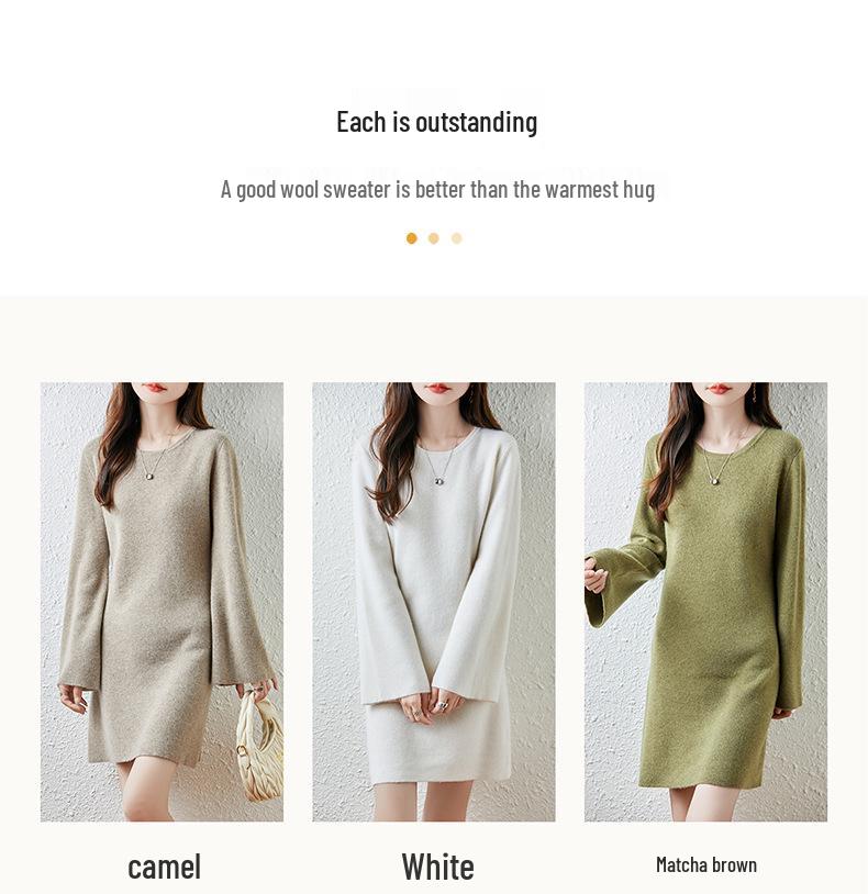 2025 Autumn/Winter Pure Wool Plus Size Round Neck Knitwear - Mid-Length Long Sleeve, Simple Style