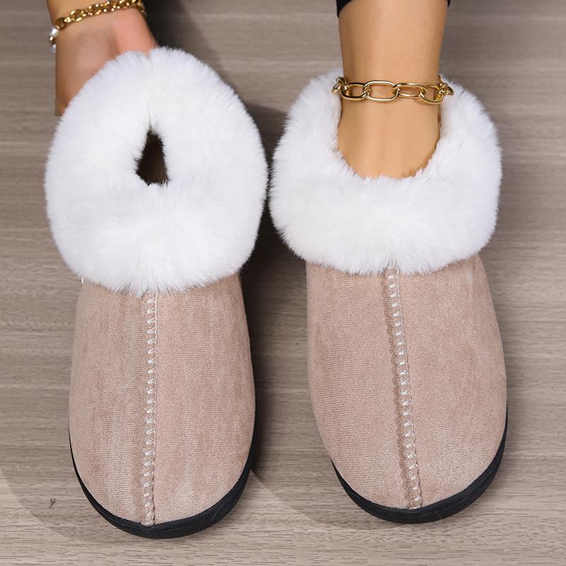 Fur Ankle Fluffy Slippers Women 2025 Winter Warm Plush Indoor Home Slippers Woman Faux Suede Closed Toe Soft Sole House Shoes