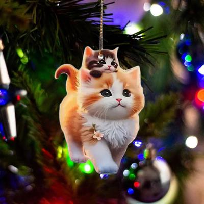 Yousheng Cartoon Cat Akrylová závěsná dekorace Domov Interiér Vánoční stromeček Auto Zpětné zrcátko 2D Ploché kotě Závěsný Ornament Zvířátko