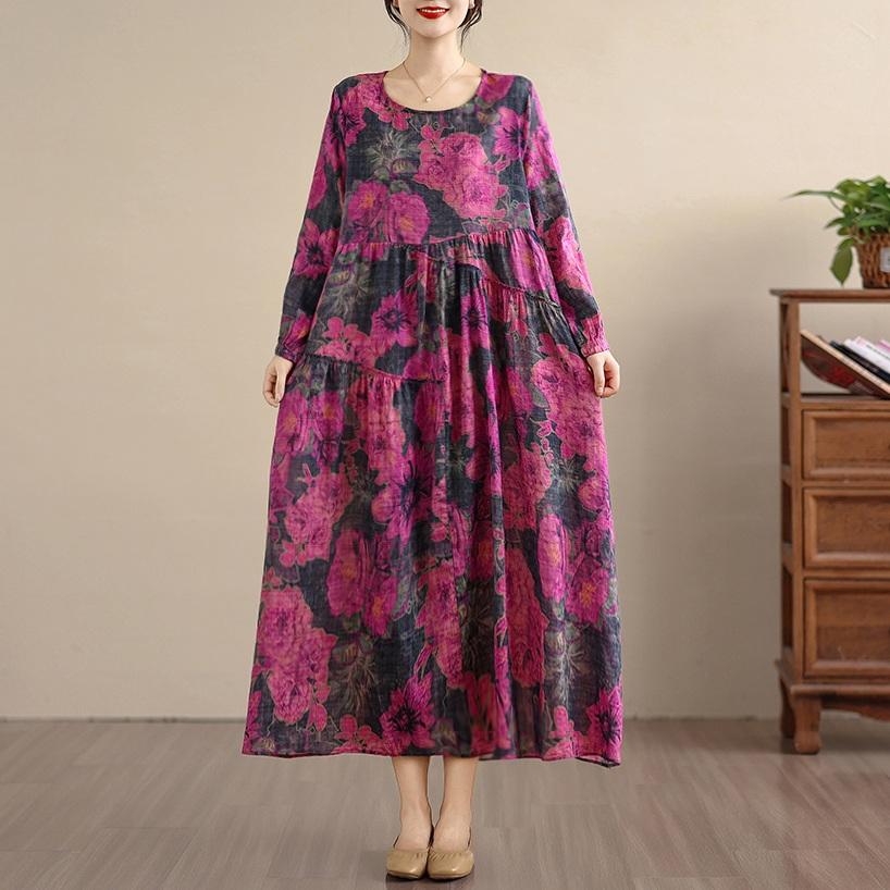 

Платье женское большого размера с длинным рукавом, хлопковое, винтажное, с цветочным принтом, новинка, повседневное, свободное, весенне-летне-осеннее